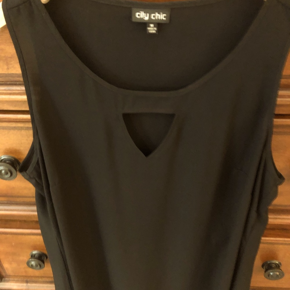City Chic brand dressy tunic keyhole black shirt